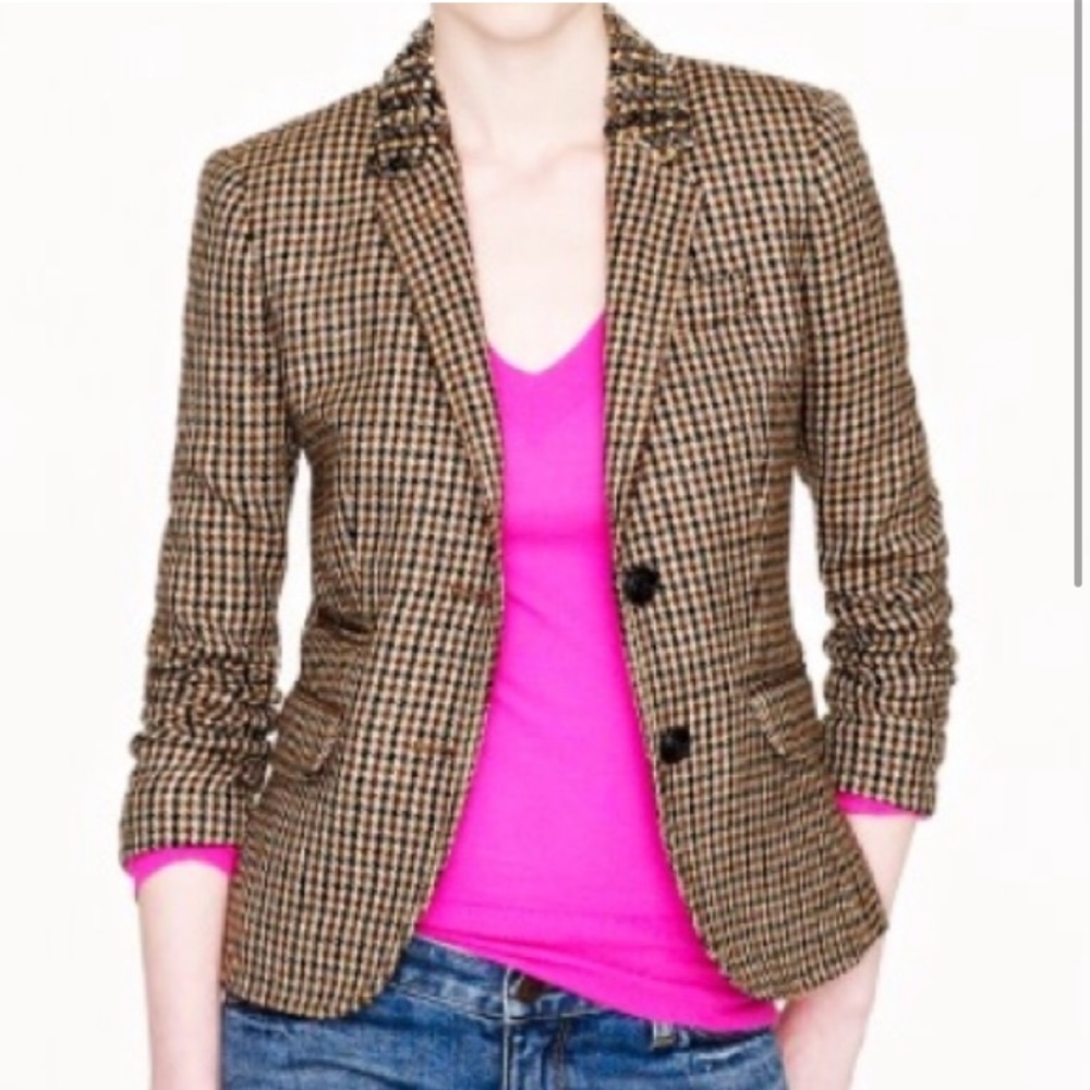 J.Crew Plaid Jewel Collar Blazer